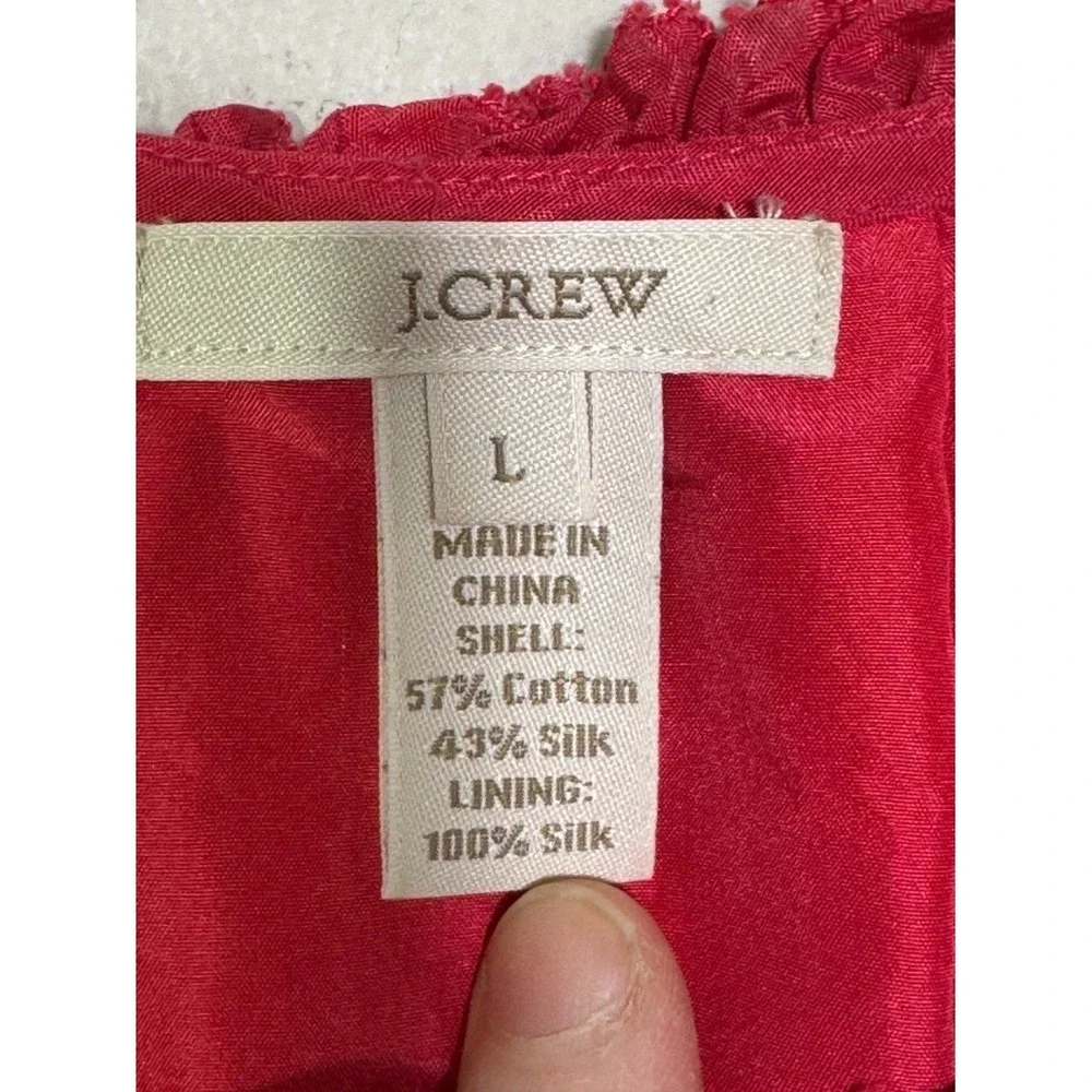 J.Crew Silk Blend Ruffle Neck Sleeveless‎ Blouse Pink Size L Coquette Balletcore